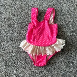 1990s Pink Polka Dot Ruffled Swimsuit